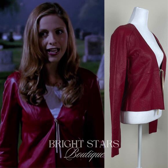 Rare Red Leather Jacket ASO Buffy the Vampire Slayer Tie Front Deadstock Vintage - Picture 4 of 13
